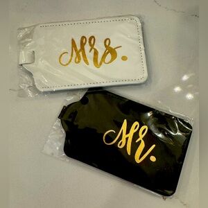 New Set of Black & White “Mrs.” & “Mr.” Luggage Tag Set with Gold Lettering